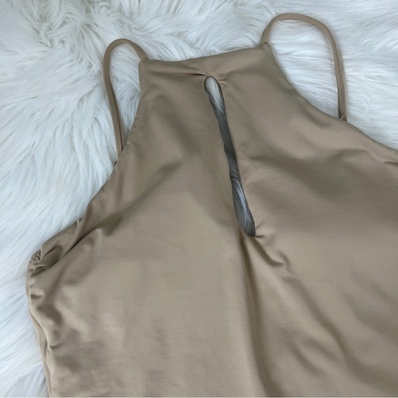 Becca Virtue High Neck Key Hole Front One Piece Swimsuit Tan Color Size Large - Picture 3 of 16